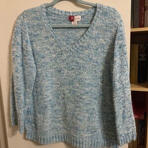 JM Collection Light Blue V-Neck Sweater